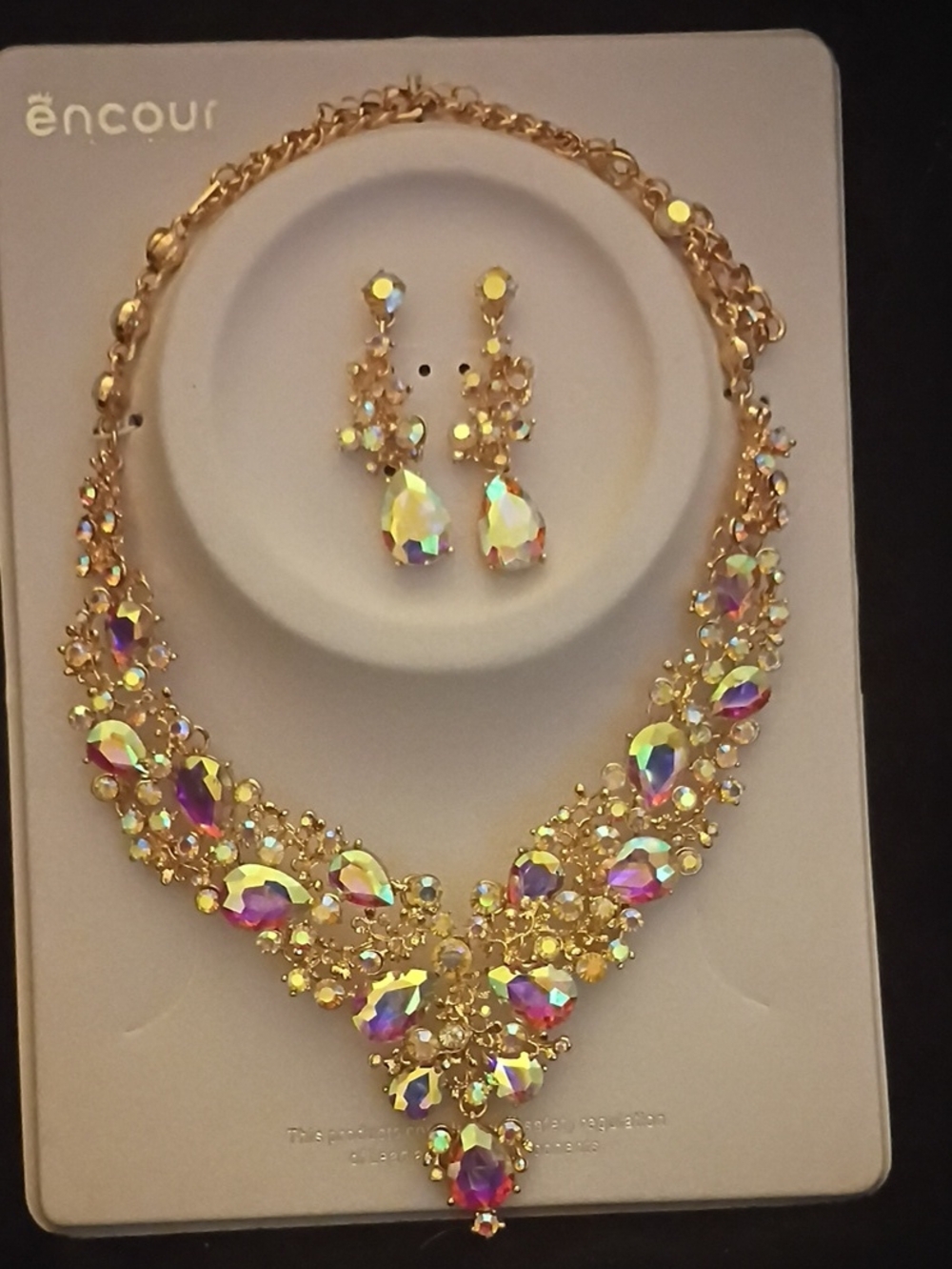 Gold-Tone Aurora Crystal Teardrop Necklace & Drop Earrings